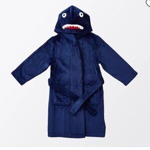 ⭐ PBK Pottery Barn Kids Navy Blue Fleece Shark Robe Size 8-10